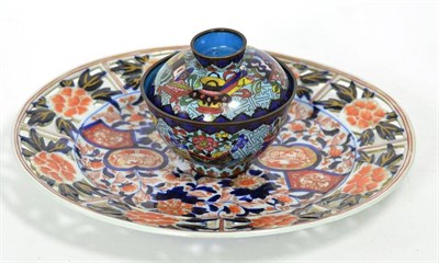 Lot 311 - A 19th century cloisonne cup and cover together with an Imari dish