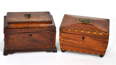 Lot 317 - A 19th century mahogany tea caddy, with parquetry banding; and another George III tea caddy (2)