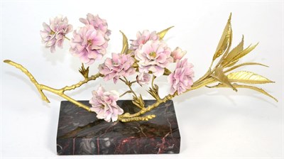 Lot 332 - R Van Ruyckevelt, a gilt bronze and porcelain limited edition plant sculpture on a marble base