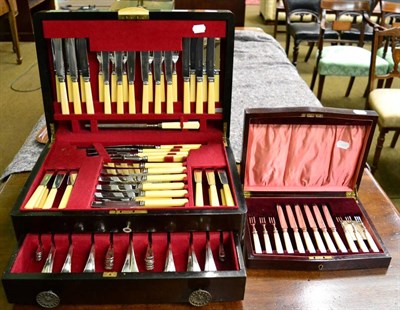 Lot 367 - A 1920s canteen of plated flatware together with a canteen containing six mother of pearl...