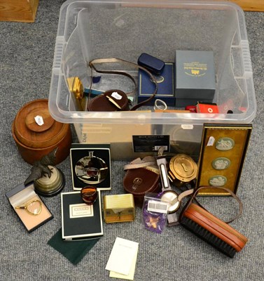 Lot 1001 - Miscellaneous including Halcyon Days enamel paperweight, boxed; a miniature barometer, John...