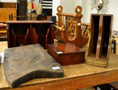 Lot 1015 - A rustic chopping board, an anchor form magazine rack, a P&O Orient pigeon hole, another set of...