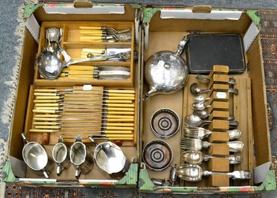 Lot 1020 - Quantity of plated wares including fiddle and shell pattern table cutlery; part tea services;...