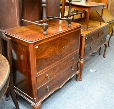 Lot 1062 - A mid 20th century cabinet on cabriole supports; a similar dressing table and a low table (3)