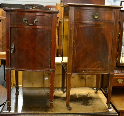 Lot 1077 - An Edwardian mahogany and boxwood strung bedside cabinet, with gallery back above a bowfront drawer