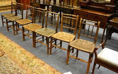 Lot 1086 - A set of four 19th century chairs with bobbin turned dress rails, a pair of similar chairs and...