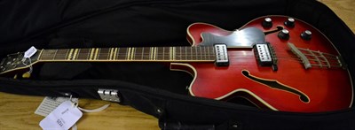 Lot 1125 - Hofner Verithin hollow bodied electric guitar (1965) no.3543, with red body, rosewood...