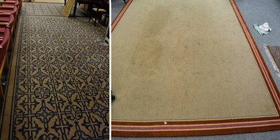 Lot 1133 - Machine made carpet, the pale mushroom compartmentalised field enclosed by plain borders, 446cm...