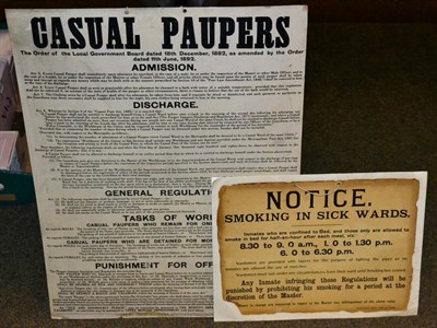 Lot 1138 - A late Victorian work house sign 'Casual Paupers', 67cm by 52cm, printed by Elsworth Bros....