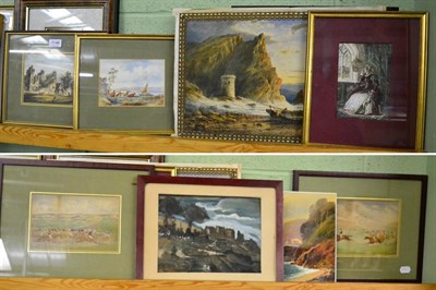 Lot 1146 - A W Turner, Fisherfolk and beached boats, signed, watercolour; together with a group of...