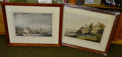 Lot 1163 - After Samuel Howitt, a pair of 19th century hand coloured engravings, ";Killing Game in Boats"; and