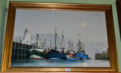 Lot 1167 - Jack Rigg (20th century) Scarborough harbour, signed and dated 1981, oil on canvas, 49.5cm by 76cm