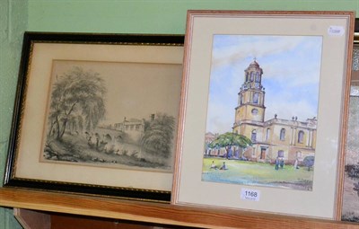 Lot 1168 - St Johns Church, Wakefield, watercolour and a print of Wakefield Chapel and Bridge