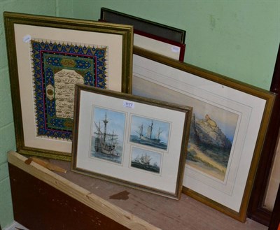 Lot 1177 - John Parkin, Santa Maria, three studies of tall ships framed as one, watercolour; a 20th...