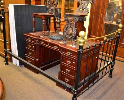 Lot 1211 - A Victorian style brass and black painted bed frame