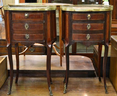 Lot 1238 - A pair of French marble topped bedside tables