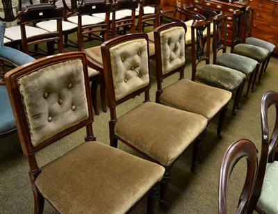 Lot 1259 - Four late Victorian mahogany inlaid salon chairs together with three other Victorian dining...