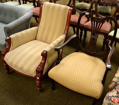 Lot 1262 - A late Victorian mahogany armchair and a mahogany open armchair with heart shaped back (2)