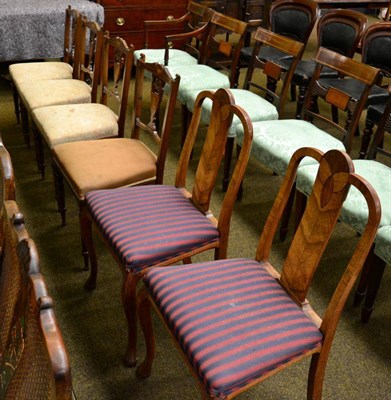 Lot 1272 - A set of four Edwardian inlaid salon chairs with vase shaped splat and a pair of Art Deco style...