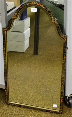 Lot 1330 - A bevelled arched wall mirror in chinoiserie style lacquer frame