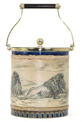 Lot 4 - Hannah Bolton Barlow (1851-1916) A Doulton Lambeth Stoneware Biscuit Barrel, incised with a...