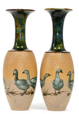 Lot 16 - Florence Elizabeth Barlow (1856-1909) A Pair of Doulton Lambeth Stoneware Vases,...