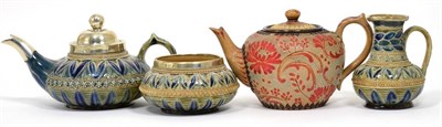 Lot 32 - Frances E Lee (working 1876-1894) A Doulton Lambeth Three Piece Tea Service, incised and...
