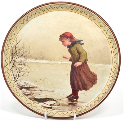 Lot 34 - Miss Linnie Watt (working 1874-1890) A Doulton Lambeth Circular Plaque, painted with a young...