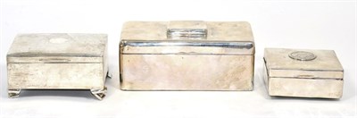 Lot 8 - A silver cigarette box with integral vesta case to cover, London 1901; a silver jewellery box,...