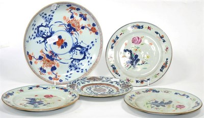 Lot 9 - A set of three 19th century Chinese export plates, another similar plate and a 19th century...