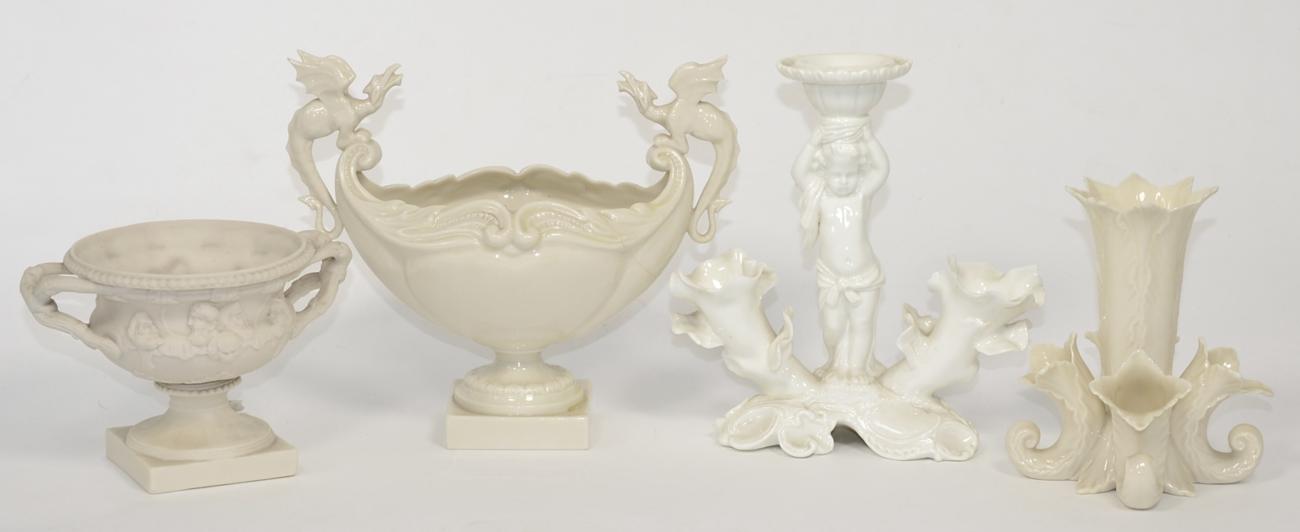 Lot 10 - A Royal Worcester blanc-de-chine twin handled vase and three others (4)