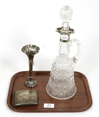 Lot 21 - Silver mounted claret jug, spill vase and cigarette case