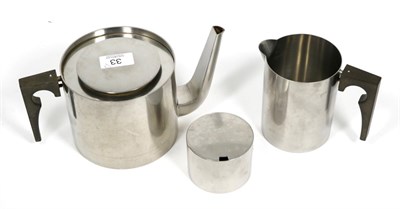 Lot 33 - A three piece Stelton (Danish) stainless steel tea set