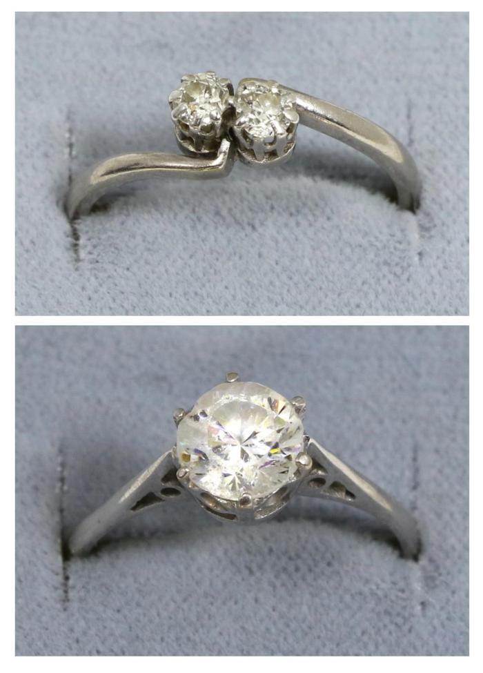 Lot 87 - A diamond two stone crossover ring, old cut diamonds in claw settings, to crossover shoulders,...