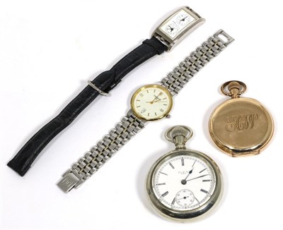 Lot 90 - A gents Tissot wristwatch, Elgin pocket watch, gold plated pocket watch and another gents...
