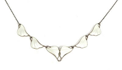 Lot 100 - A Norwegian enamel necklace, the front with white enamel abstract leaf links, to a fine chain...