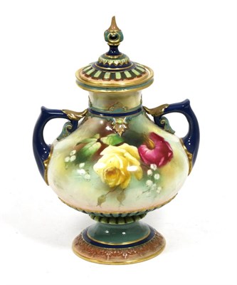 Lot 124 - A Royal Worcester floral decorated vase and cover (a.f.)