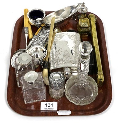 Lot 131 - A quantity of silver and plated items including a small silver sauce boat, a silver box,...