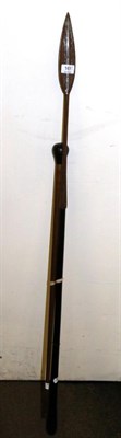 Lot 161 - A spear with rosewood shaft and a walking cane with ebony pommel (2)