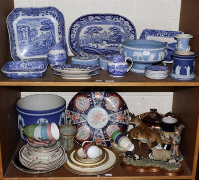 Lot 173 - A quantity of mixed ceramics including Copeland Spode Italian blue and white, a meat plate, dishes