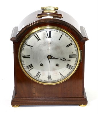 Lot 186 - A mahogany veneered quarter striking table clock, ting tang striking two gongs