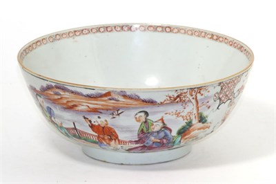 Lot 187 - A Chinese Qing Long period famille rose bowl decorated with figures in a landscape