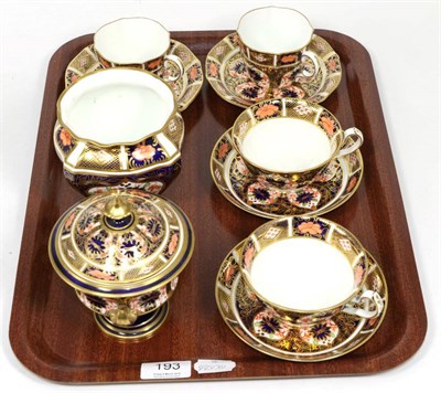 Lot 193 - A quantity of Royal Crown Derby Imari pattern ceramics including four cups and saucers, a vase...