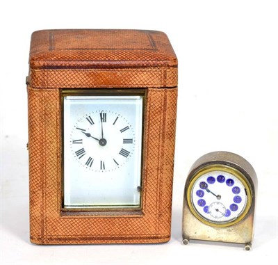 Lot 219 - A brass Carriage timepiece with fitted travelling case and a miniature silver cased desk...