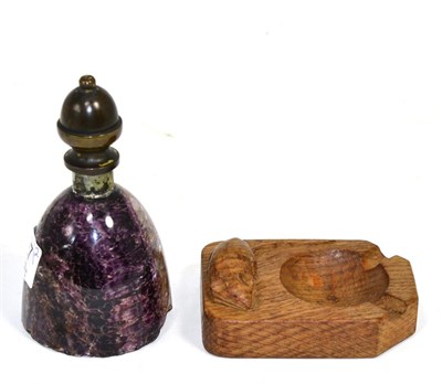 Lot 227 - A Blue John bell shaped paperweight and a Mouseman ashtray