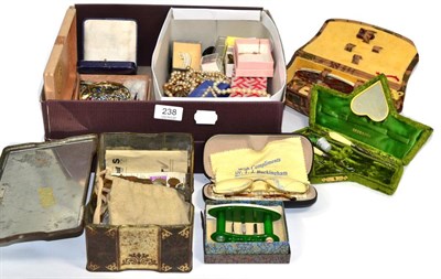 Lot 238 - Assorted jewellery, bijouterie, manicure sets, coinage etc (qty)
