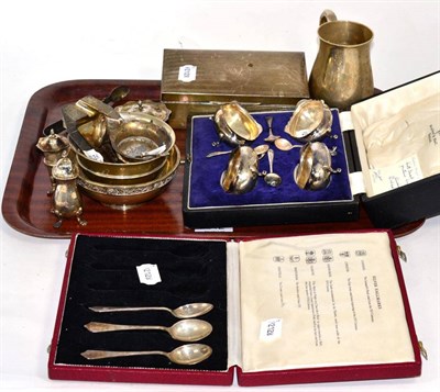 Lot 242 - Miscellaneous silver including cigarette box, cruets, tankard etc, various dates and makers (qty)
