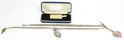 Lot 247 - Two silver curblink watch chains with fobs, various dates and makers; together with a cased 100...