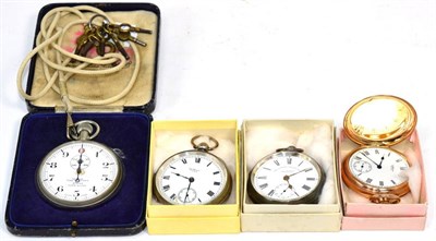 Lot 249 - A silver open faced pocket watch signed Waltham, full hunter gold plated pocket watch signed...