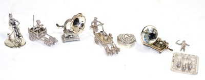 Lot 255 - A group of Continental miniature white metal items, comprising; three modern Italian examples;...
